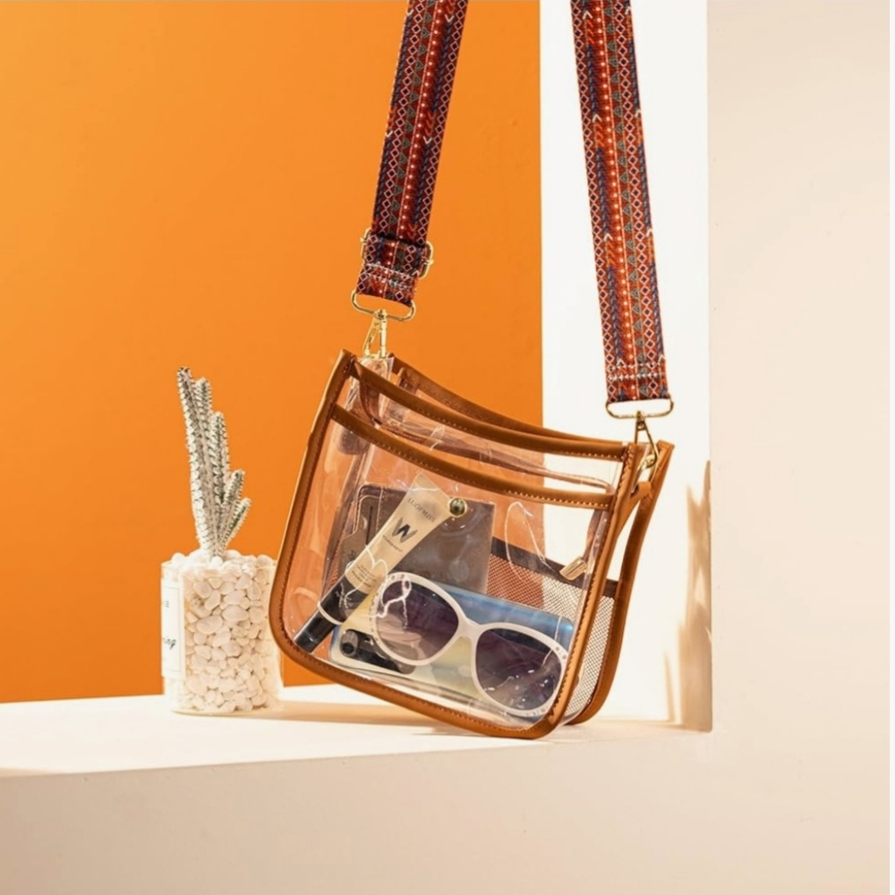 Montana West NWT Clear Crossbody Bag Long Adjustable Strap Gold Hardware Secure